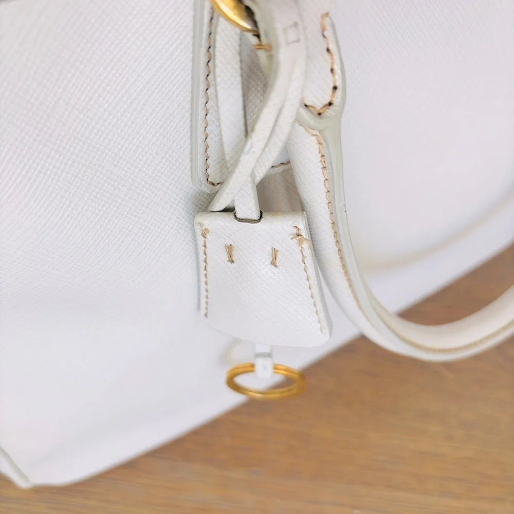 Prada Saffiano Large Galleria Double Zip Tote Talco White Gold Accents with COA‎